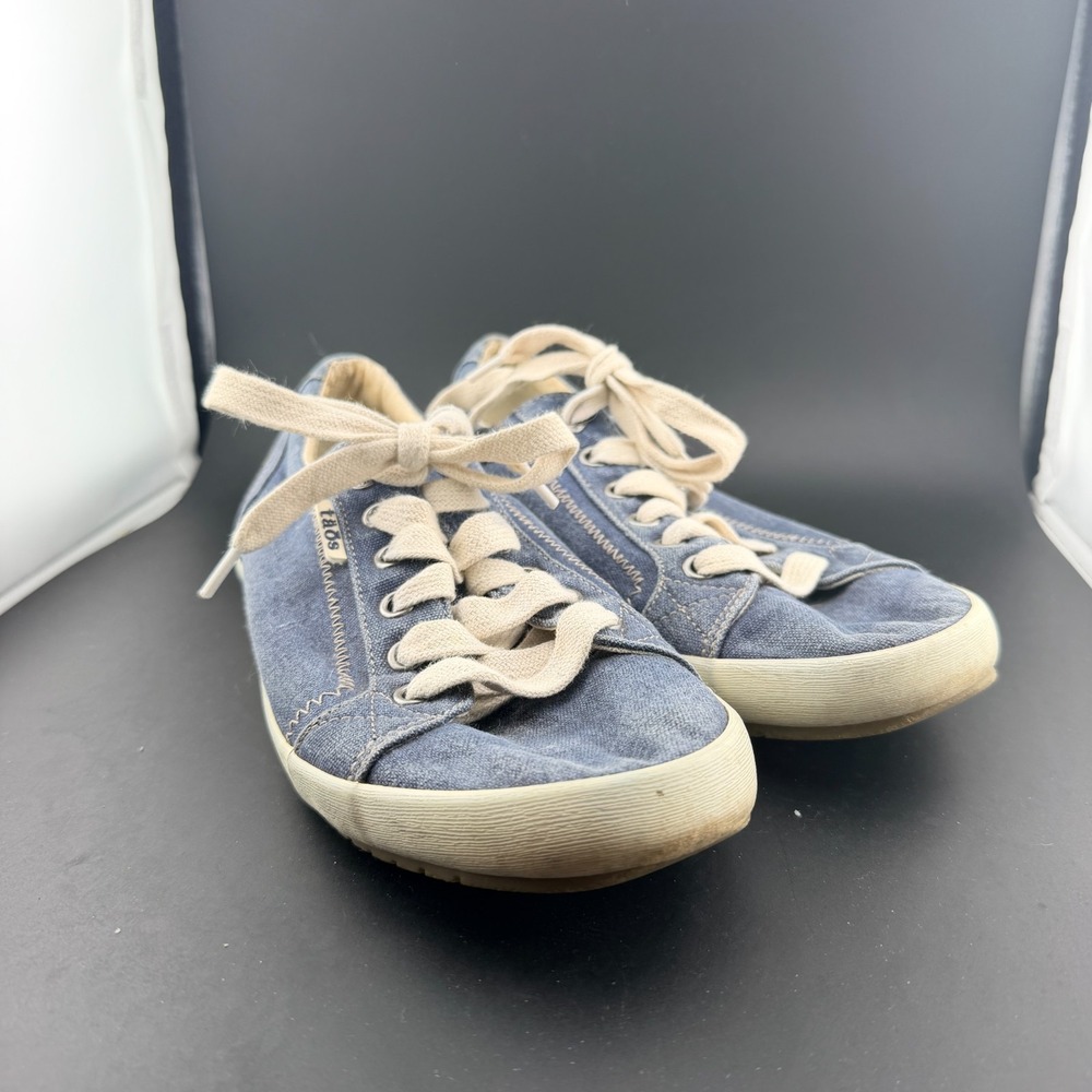Taos Star Womens 6 Comfort Shoes Blue Wash White Canvas Low Top Lace Up Sneaker